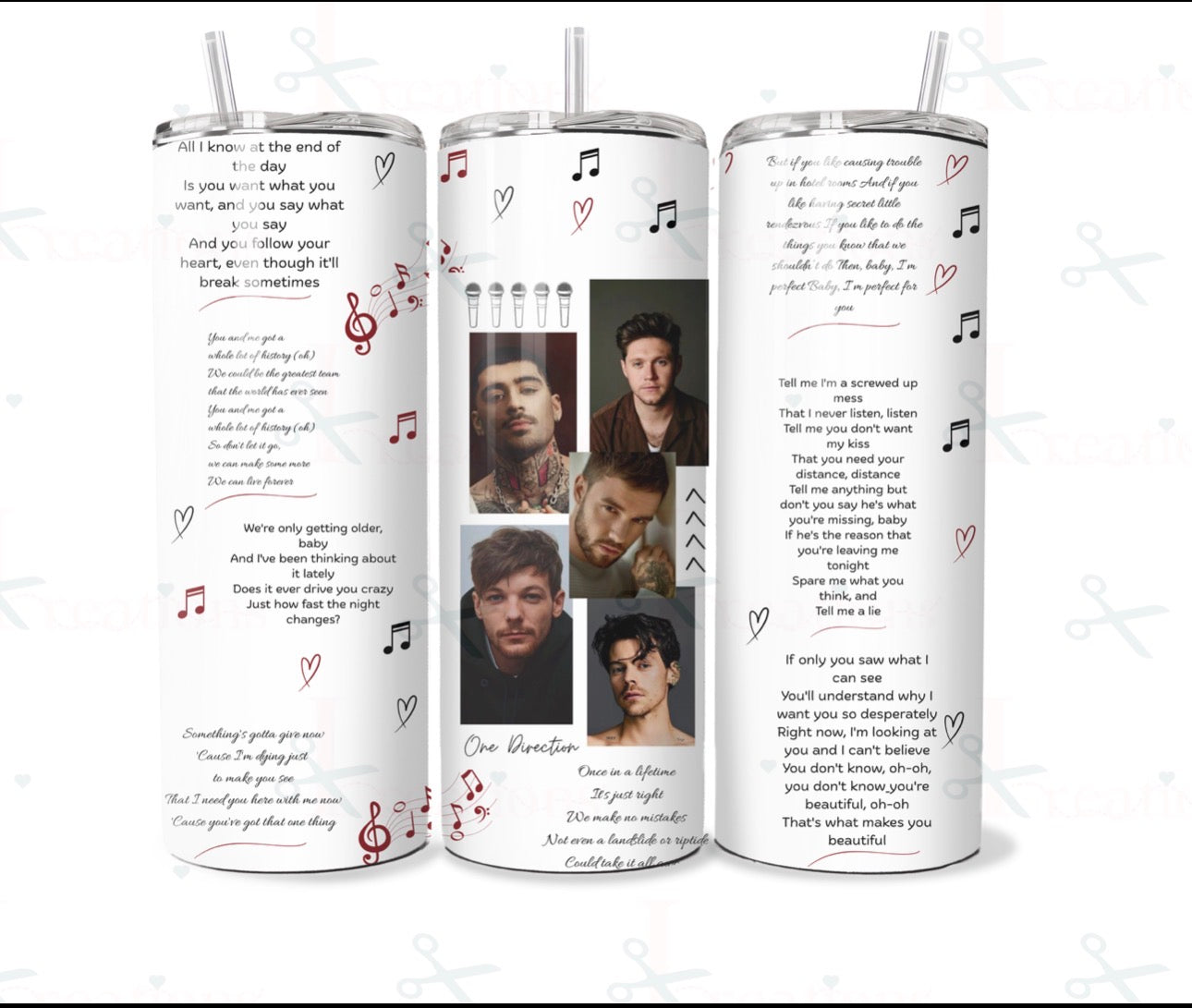 One Direction 20oz Skinny Tumbler with Straw & Straw Cleaner | Gift for 1D Fans | Double Wall Insulated Travel Cup