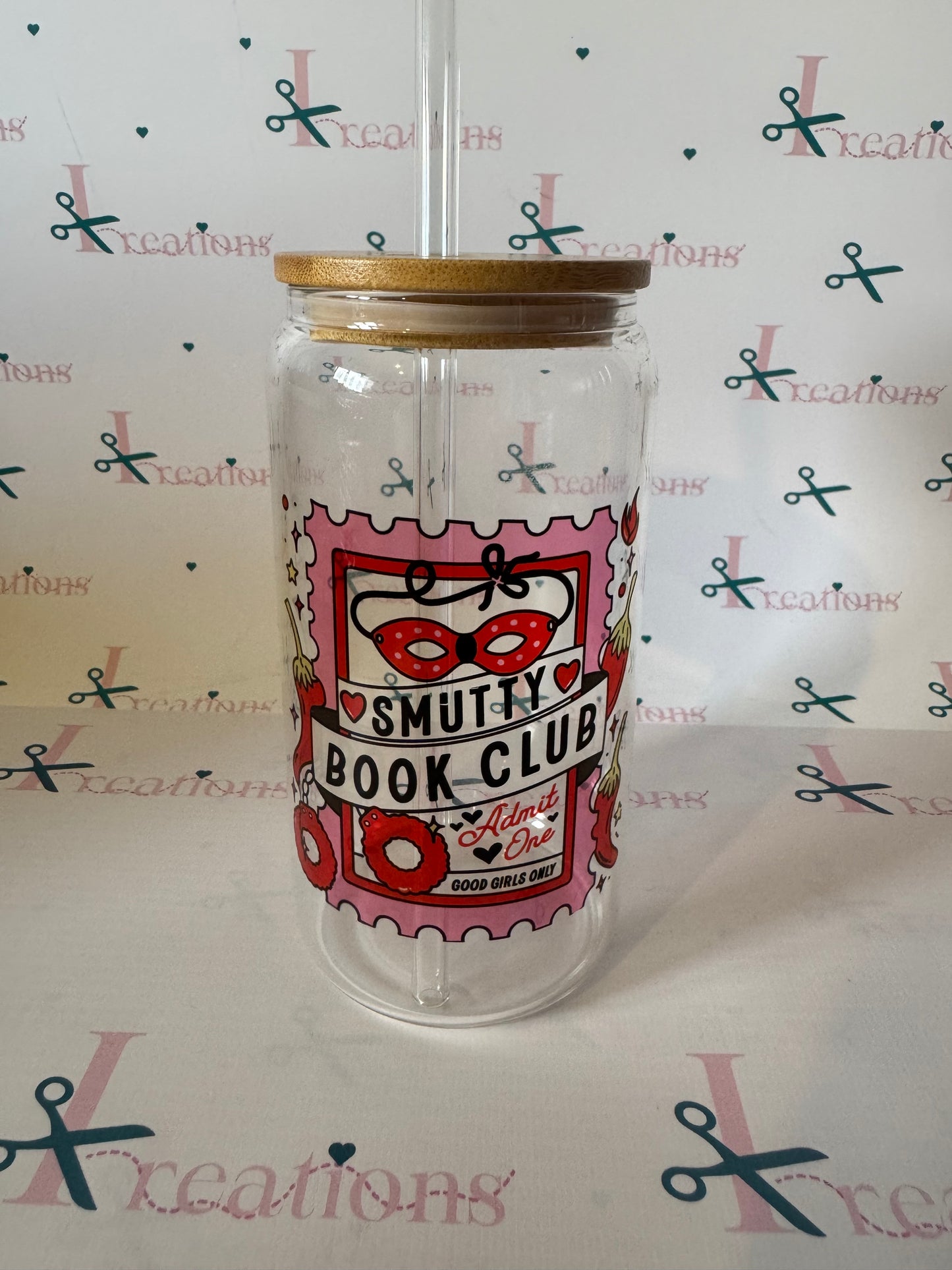 Glass libbey can - Fuelled by Iced coffee and anxiety & Smutty Book Club