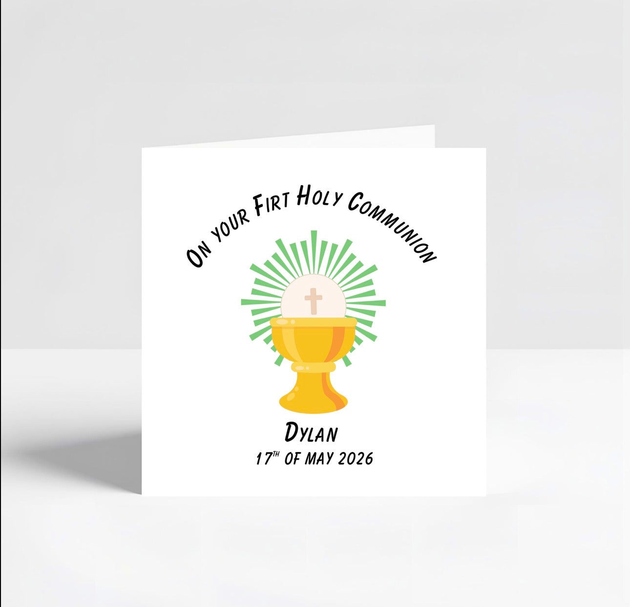 Personalised Firt Holy Communion Card Boy and Girl 6x6 white hammered Card