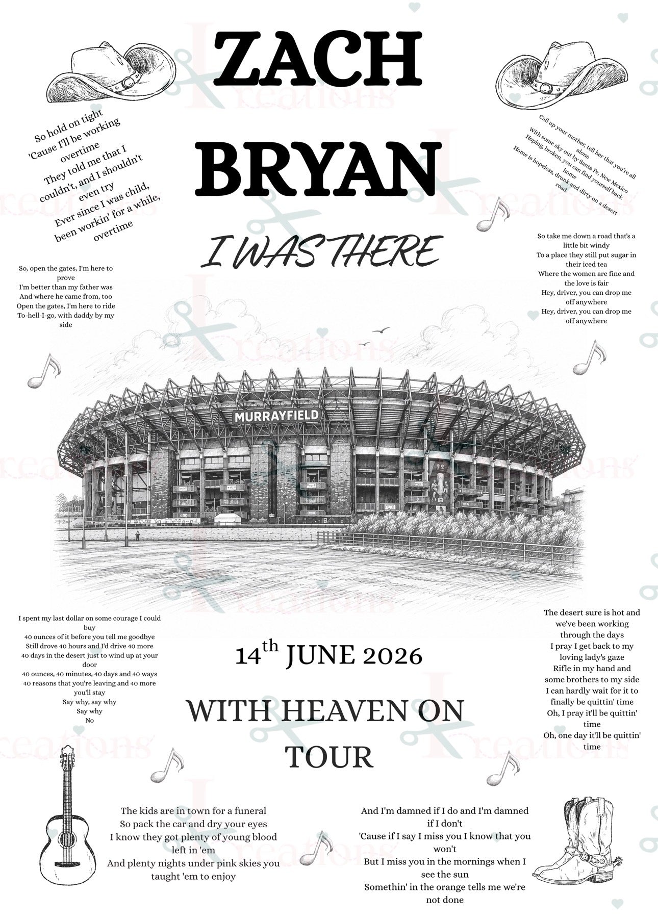Zach Bryan “I Was There” A4 Concert Print – Murrayfield 2026 | With heaven on Tour Keepsake