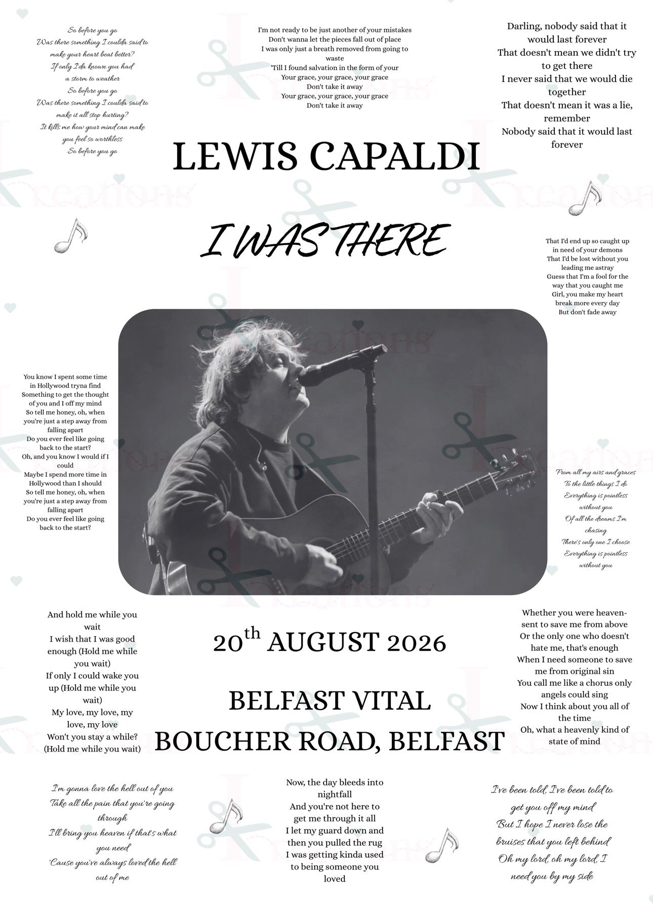Lewis Capaldi Belfast Vital 2026 “I Was There” A4 Concert Print | Boucher Road Keepsake