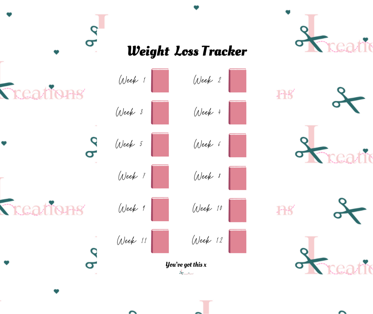 12 week Weight loss tracker - Reusable