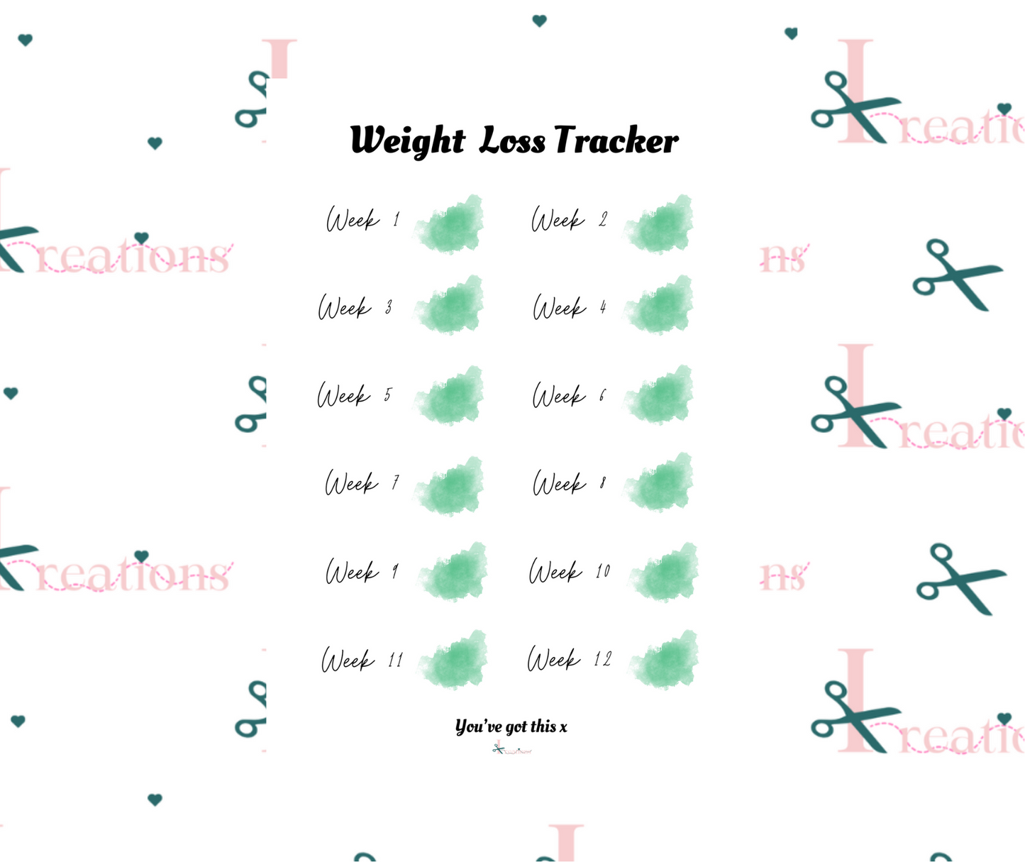 12 week Weight loss tracker - Reusable