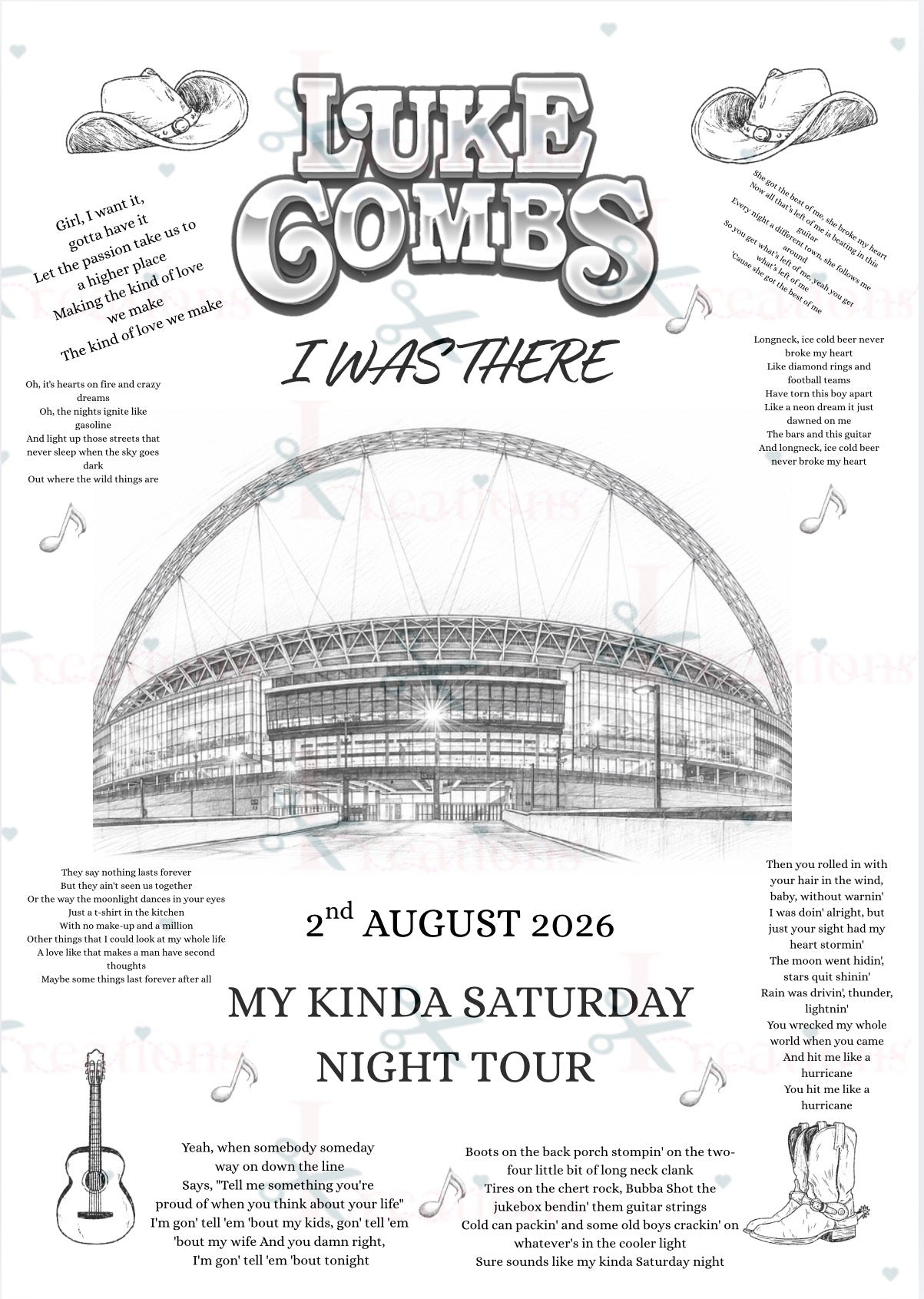 Luke Combs “I Was There” A4 Concert Print – 2026 | My Kinda Saturday Night Tour Keepsake