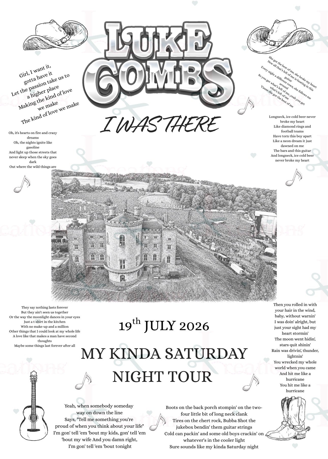 Luke Combs “I Was There” A4 Concert Print – 2026 | My Kinda Saturday Night Tour Keepsake