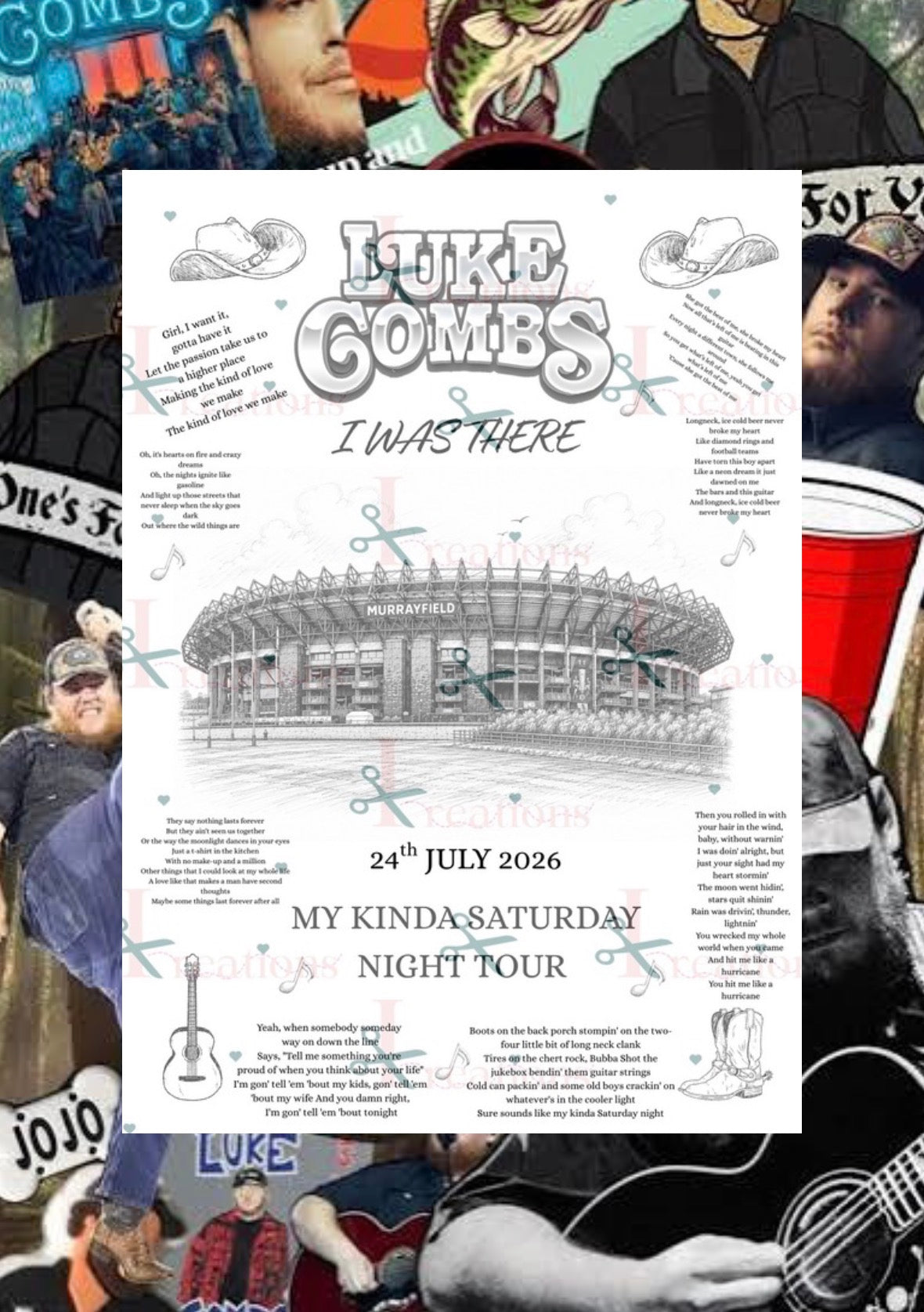Luke Combs “I Was There” A4 Concert Print – 2026 | My Kinda Saturday Night Tour Keepsake