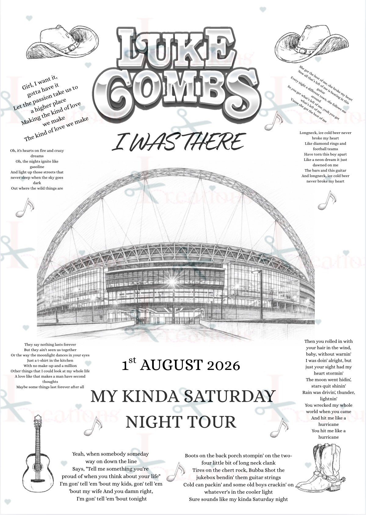 Luke Combs “I Was There” A4 Concert Print – 2026 | My Kinda Saturday Night Tour Keepsake