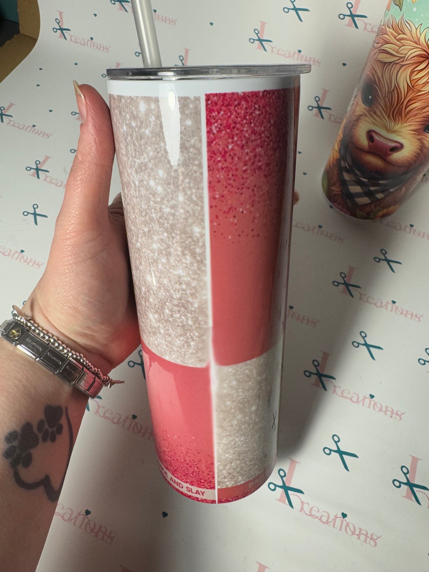 20oz Red bull pink & silver tumbler whoopsie