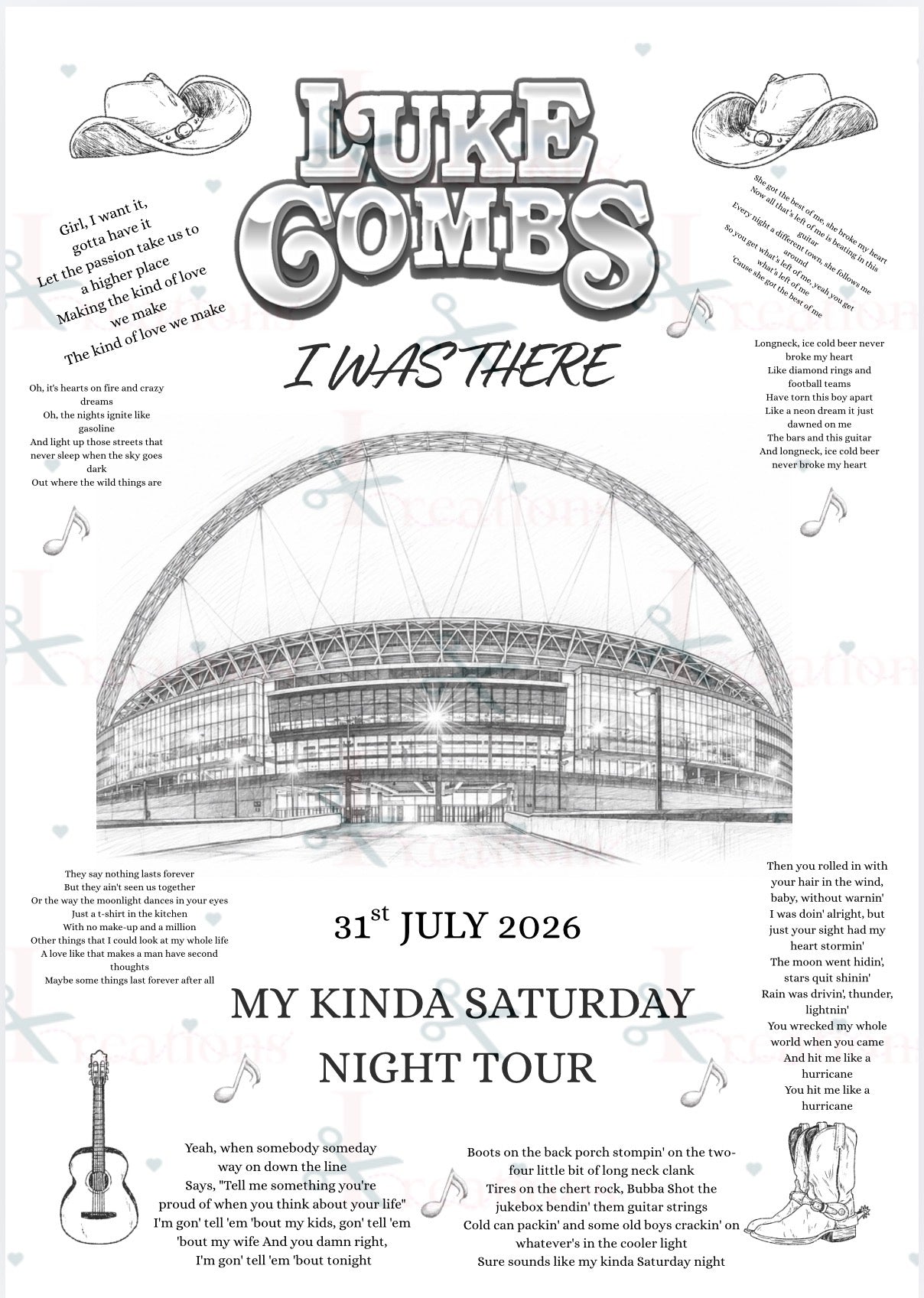 Luke Combs “I Was There” A4 Concert Print – 2026 | My Kinda Saturday Night Tour Keepsake