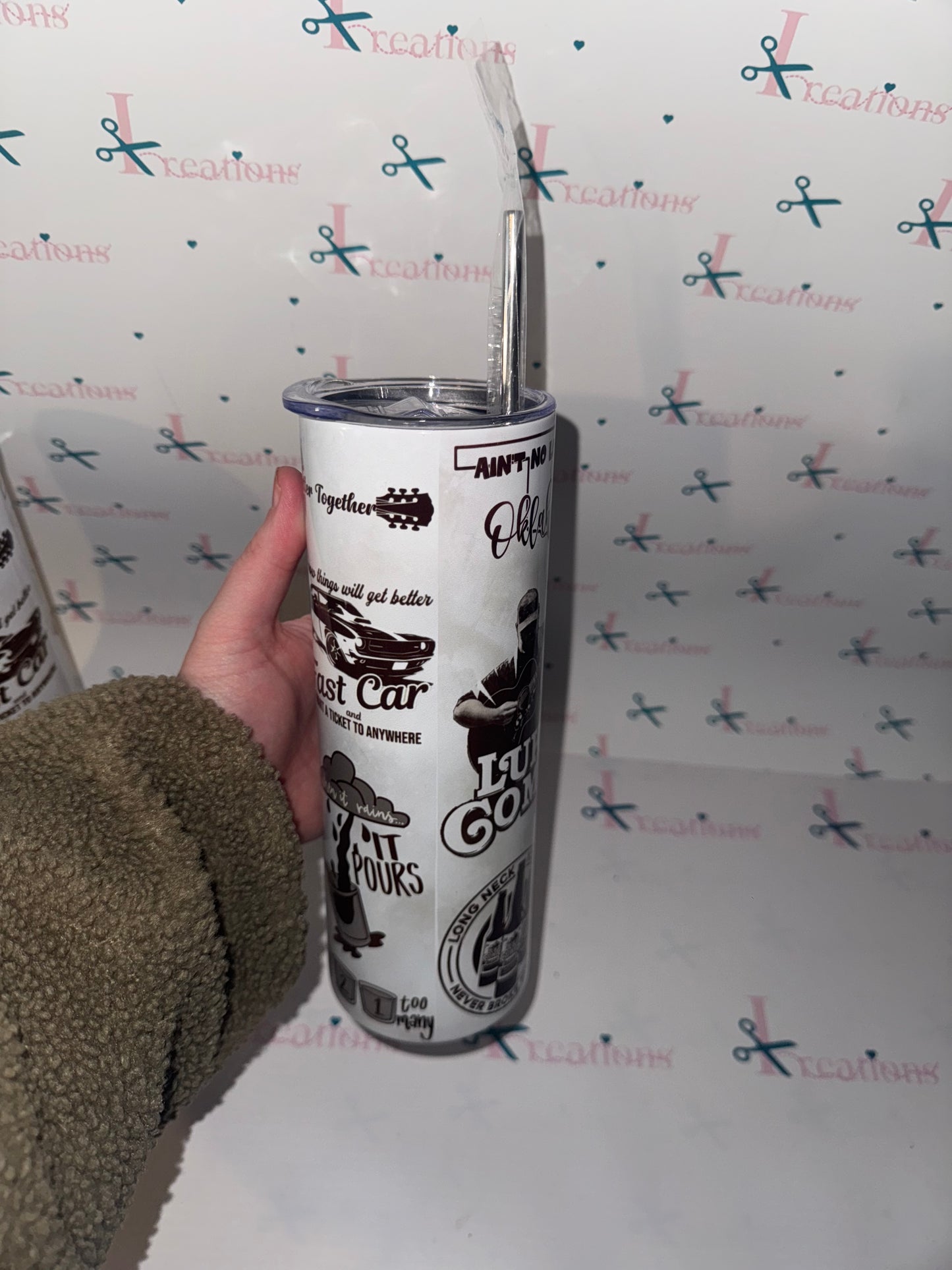 Luke Combs 20oz Stainless Steel Tumbler with Straw - Ain't No Love in Oklahoma Design - Perfect for Music Lovers