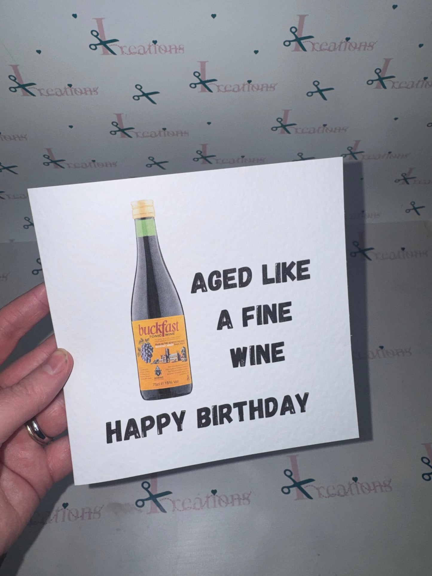 Buckfast Birthday Card, Funny, 6x6 white hammered Card