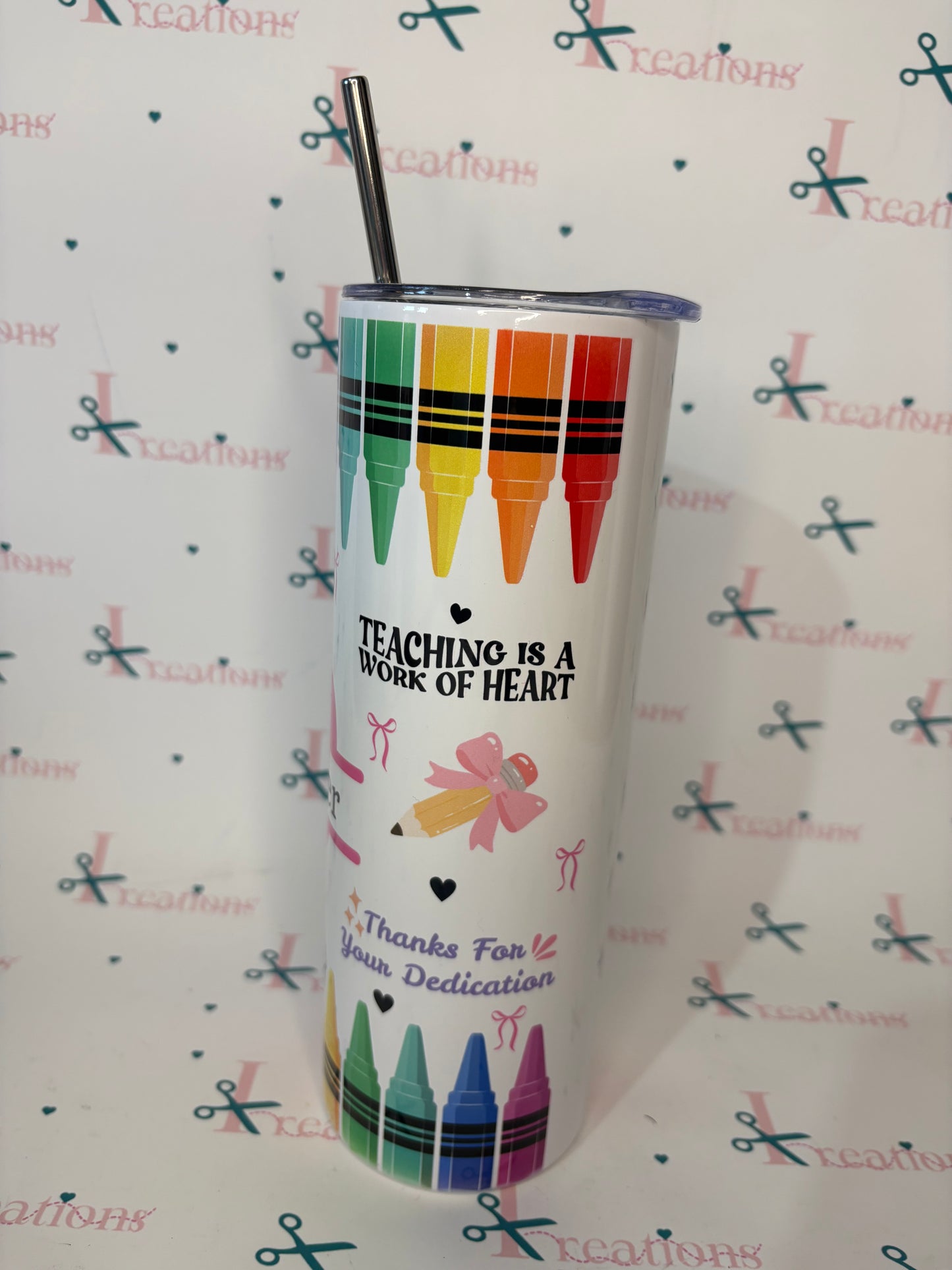 Personalised Teacher 20oz Skinny Tumbler – Teach Love Inspire Gift with Straw