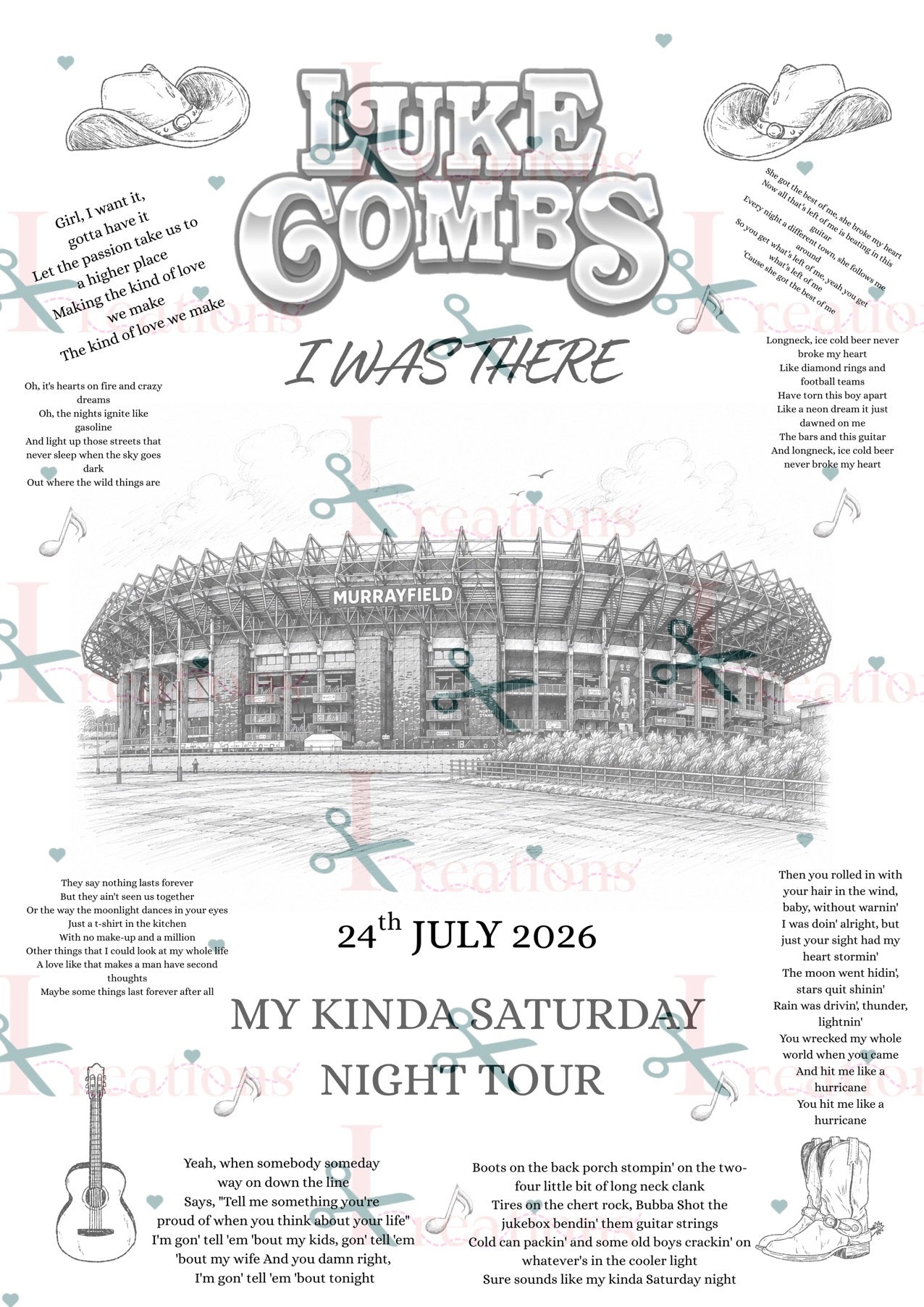Luke Combs “I Was There” A4 Concert Print – Murrayfield 2026 | My Kinda Saturday Night Tour Keepsake