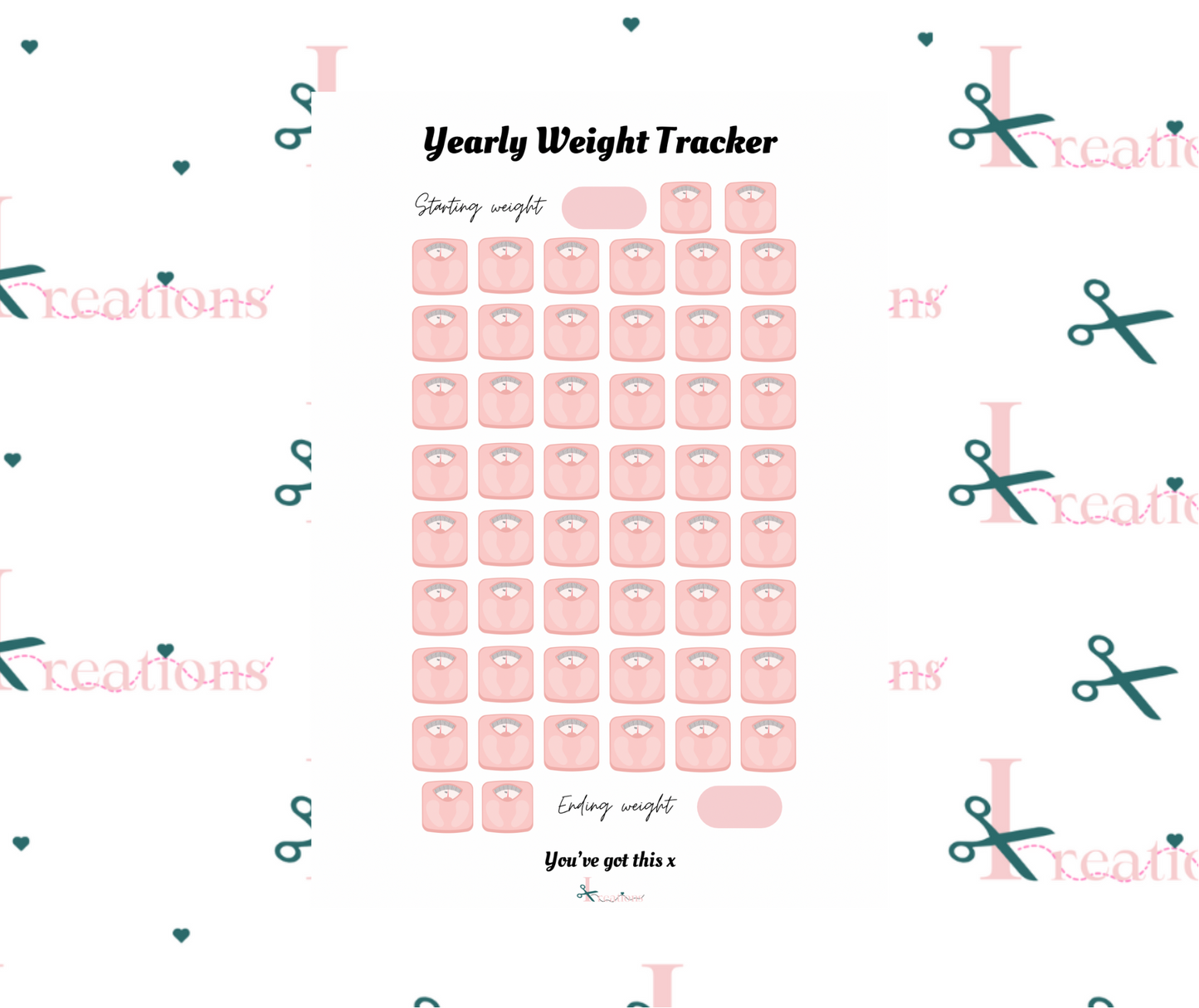 Yearly Weight Tracker - Reusable, Wipeable, Magnetic Strips, A4 Size, with Wipeable Pen