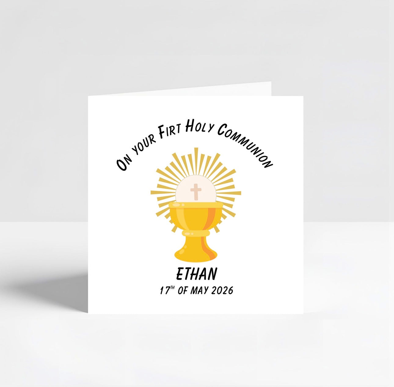Personalised Firt Holy Communion Card Boy and Girl 6x6 white hammered Card