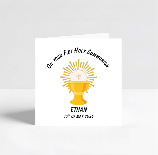 Personalised Firt Holy Communion Card Boy and Girl 6x6 white hammered Card