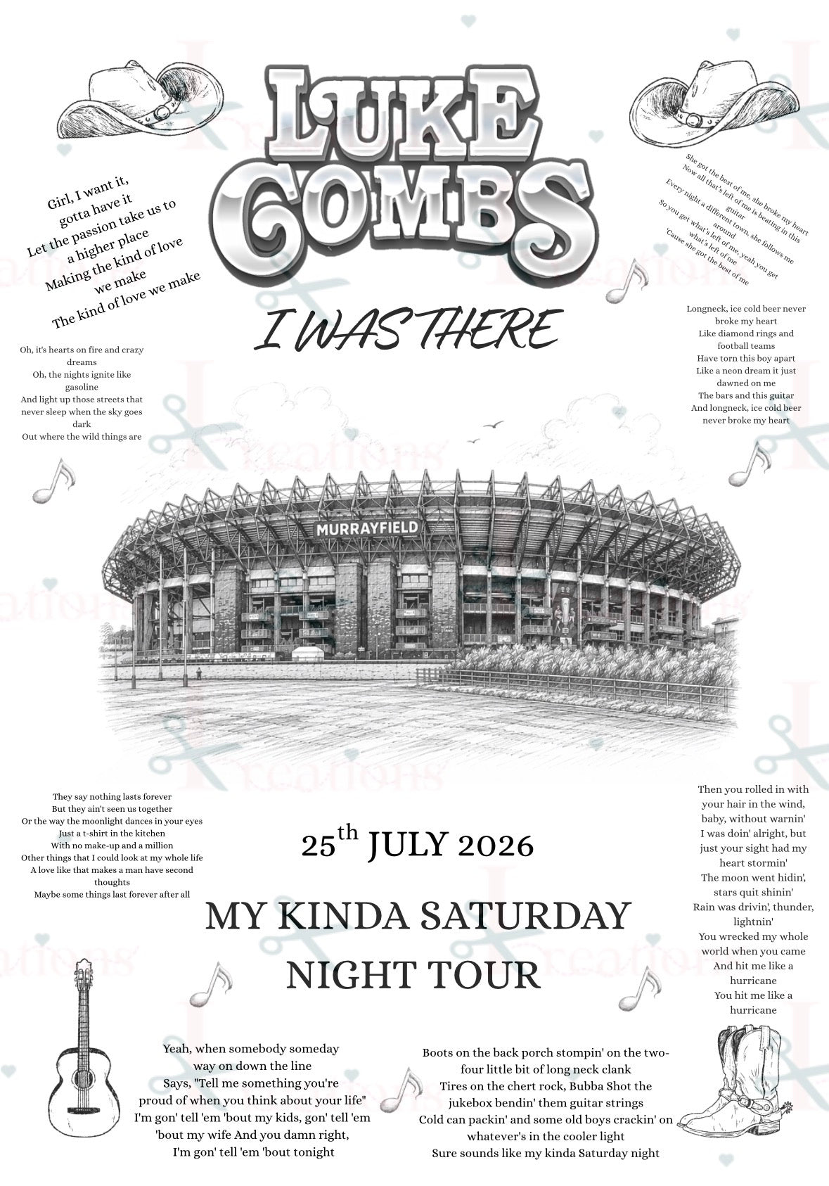 Luke Combs “I Was There” A4 Concert Print – 2026 | My Kinda Saturday Night Tour Keepsake