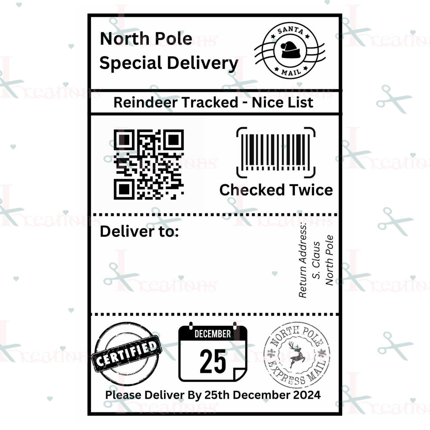 North Pole Postage Labels (pack of 25 or 50)