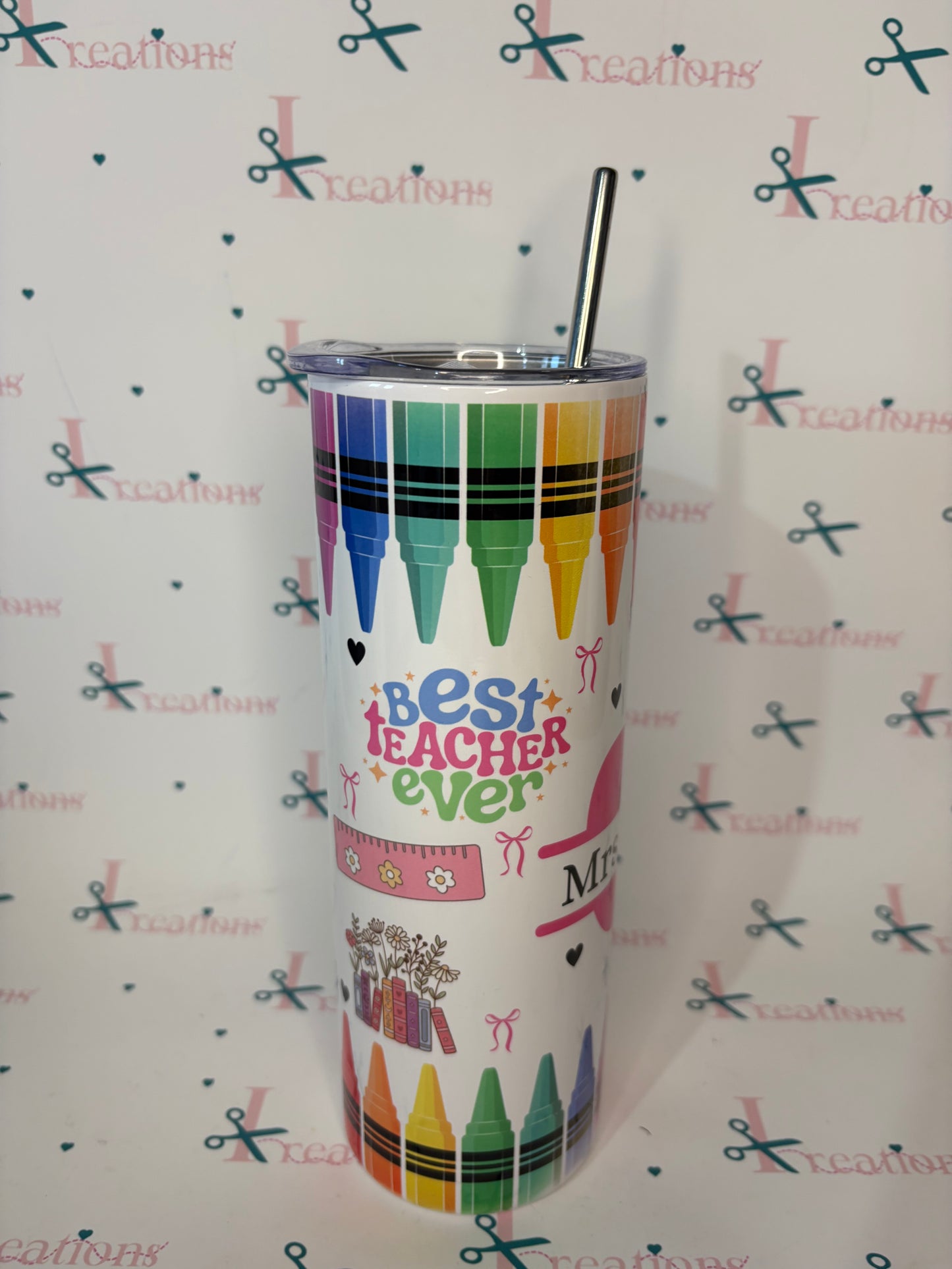 Personalised Teacher 20oz Skinny Tumbler – Teach Love Inspire Gift with Straw