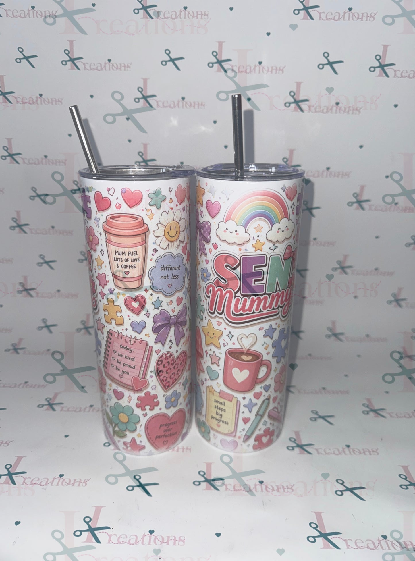 SEN Mummy 20oz Tumbler - Cute Rainbow Design with Reusable Straw & Free Straw Cleaner - Durable & Secure Lid - Perfect Gift for SEN Mums