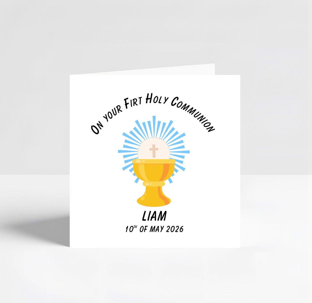 Personalised Firt Holy Communion Card Boy and Girl 6x6 white hammered Card