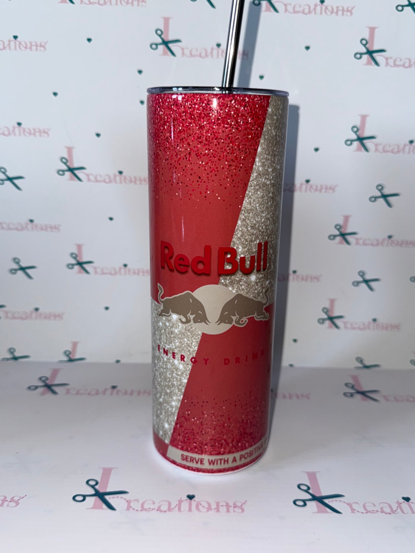 20oz Red bull pink & silver tumbler whoopsie