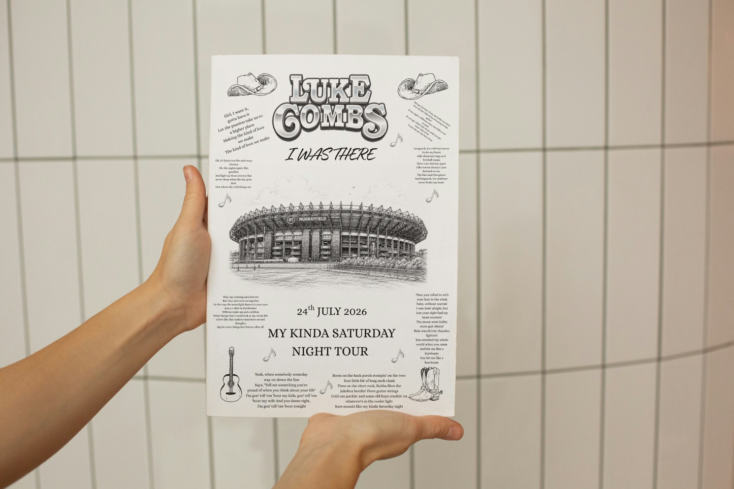 Luke Combs “I Was There” A4 Concert Print – Murrayfield 2026 | My Kinda Saturday Night Tour Keepsake