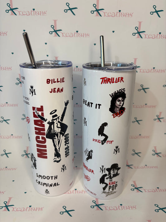 Michael Jackson Inspired 20oz Skinny Tumbler with Straw – King of Pop Tribute Travel Cup