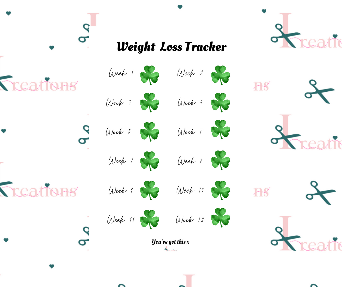 12 week Weight loss tracker - Reusable