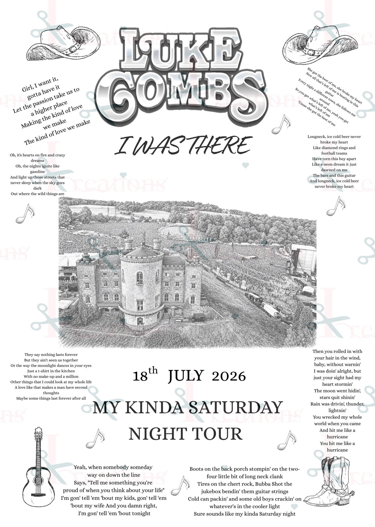 Luke Combs “I Was There” A4 Concert Print – 2026 | My Kinda Saturday Night Tour Keepsake