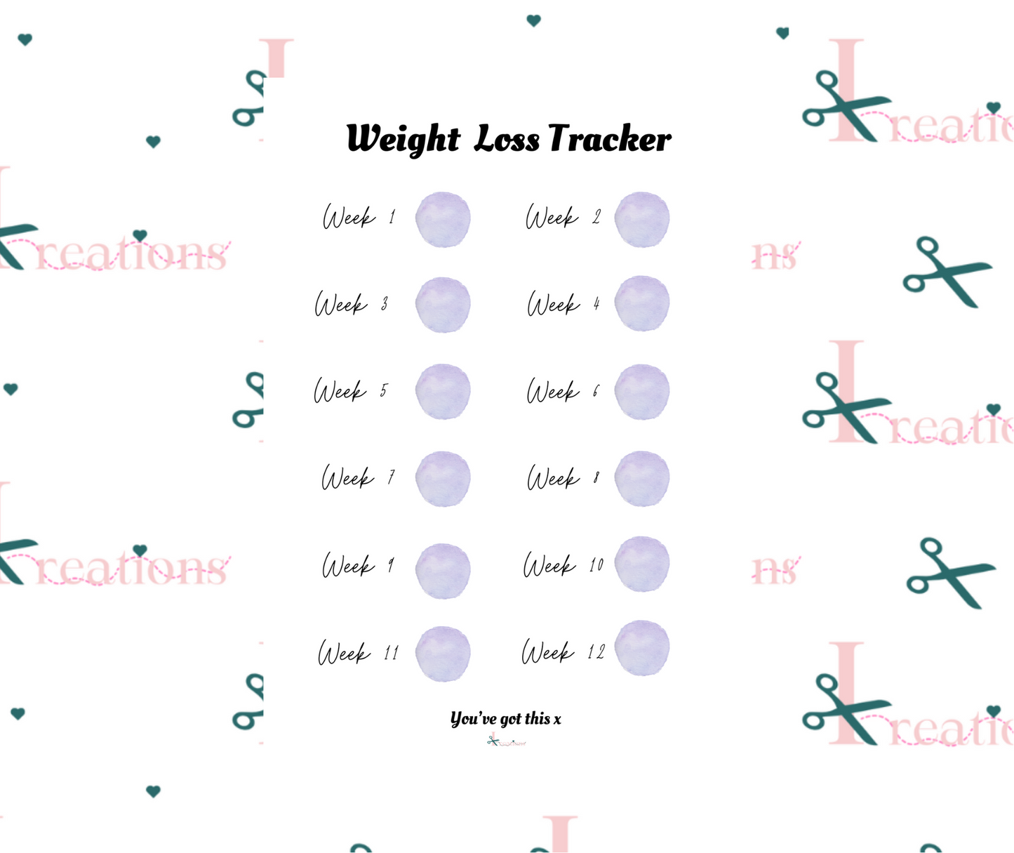 12 week Weight loss tracker - Reusable