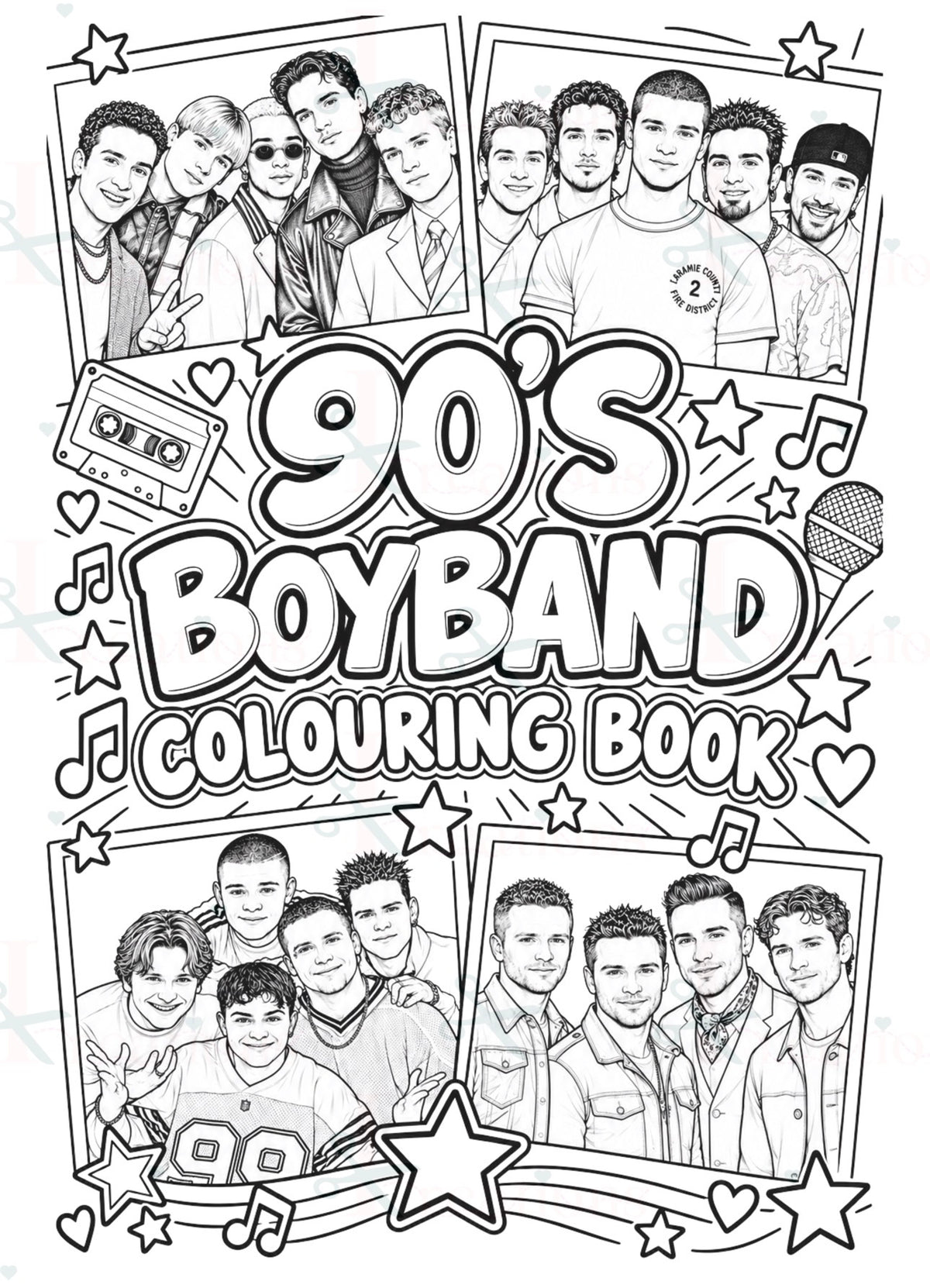 90s Boyband Colouring Book | 12 A4 Colouring Pages | Silver Ring Bound | Nostalgic Music Gift