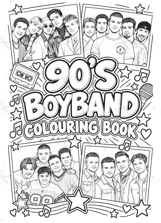 90s Boyband Colouring Book | 12 A4 Colouring Pages | Silver Ring Bound | Nostalgic Music Gift