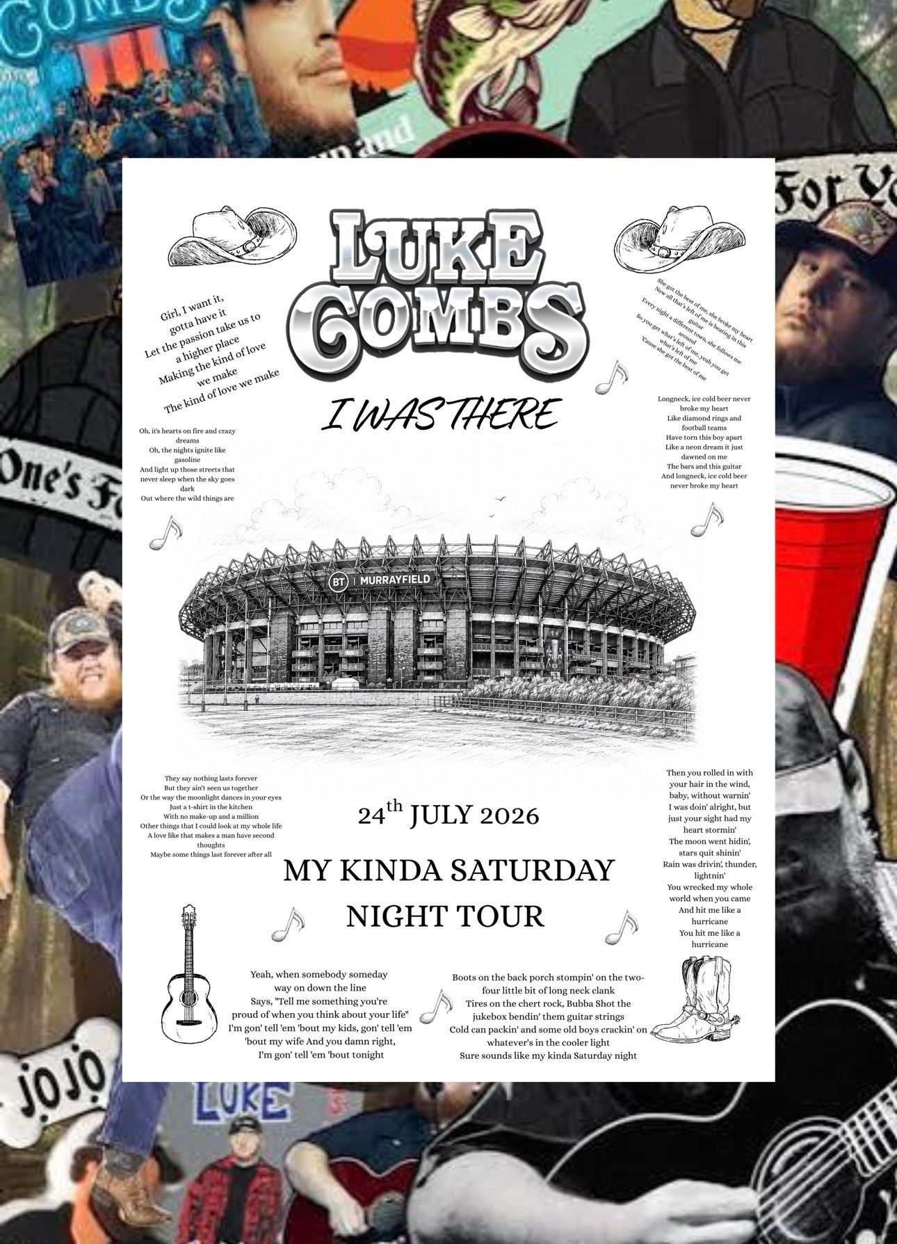 Luke Combs “I Was There” A4 Concert Print – Murrayfield 2026 | My Kinda Saturday Night Tour Keepsake