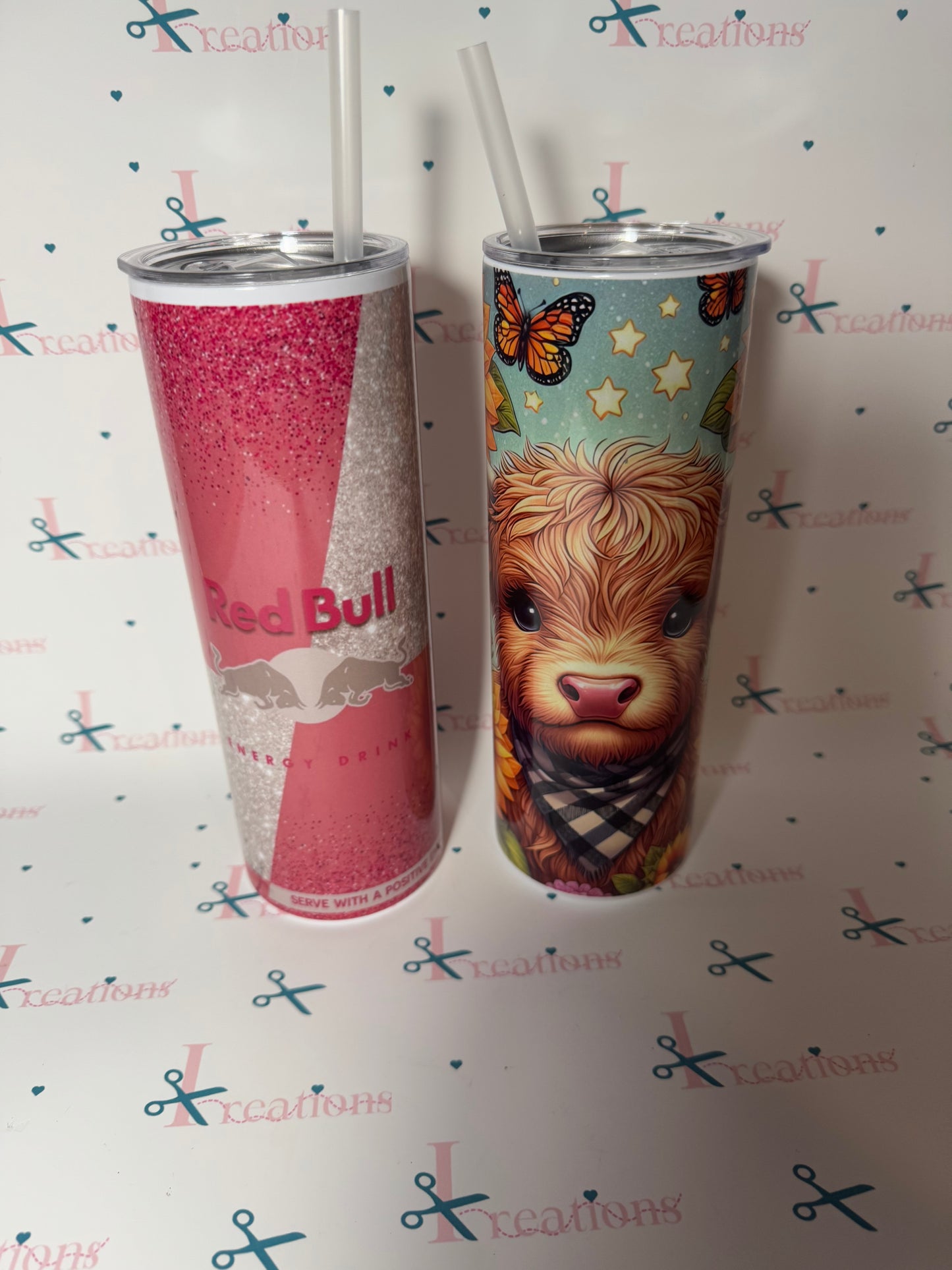 20oz Red bull pink & silver tumbler whoopsie