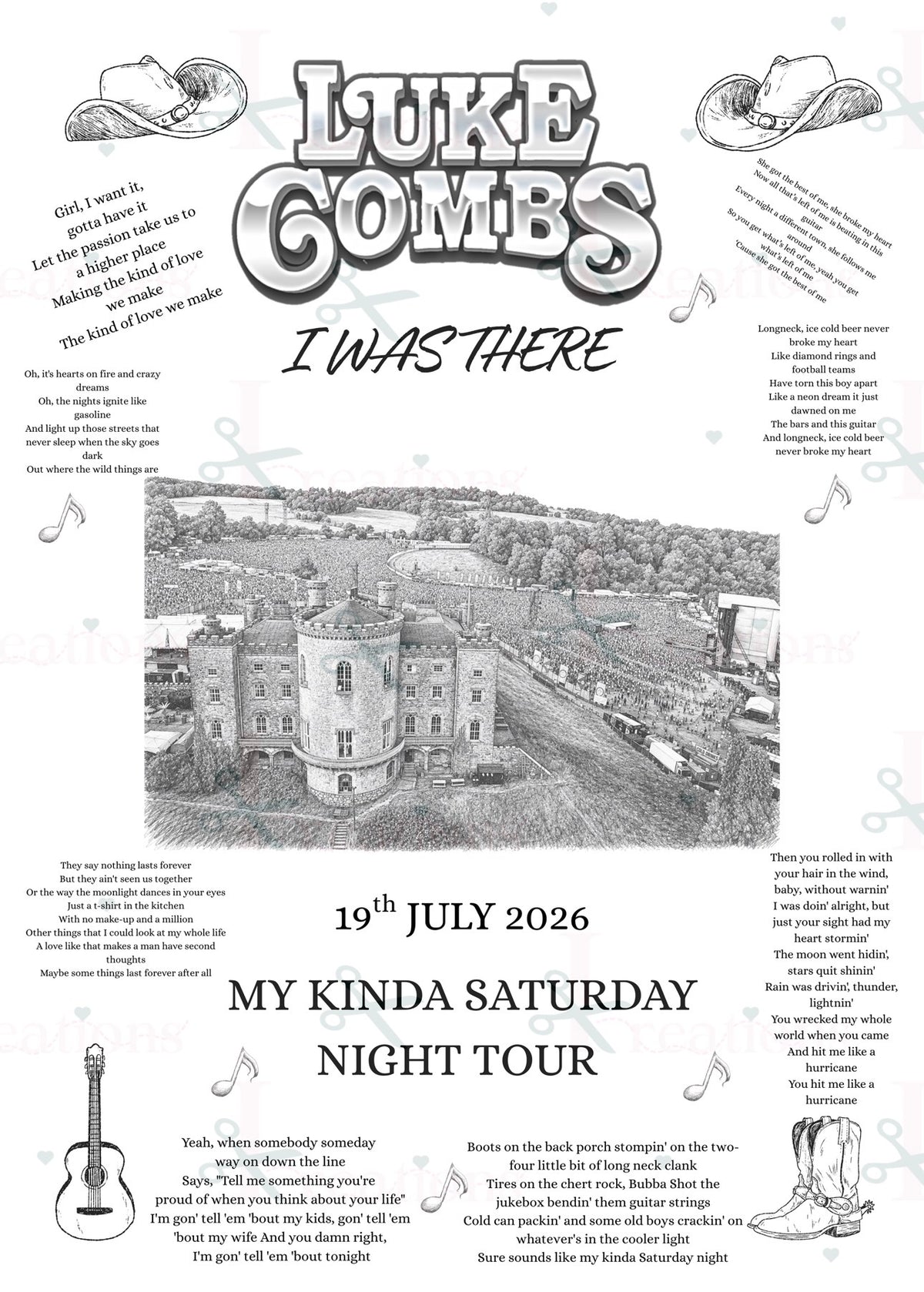Luke Combs “I Was There” A4 Concert Print – 2026 | My Kinda Saturday Night Tour Keepsake