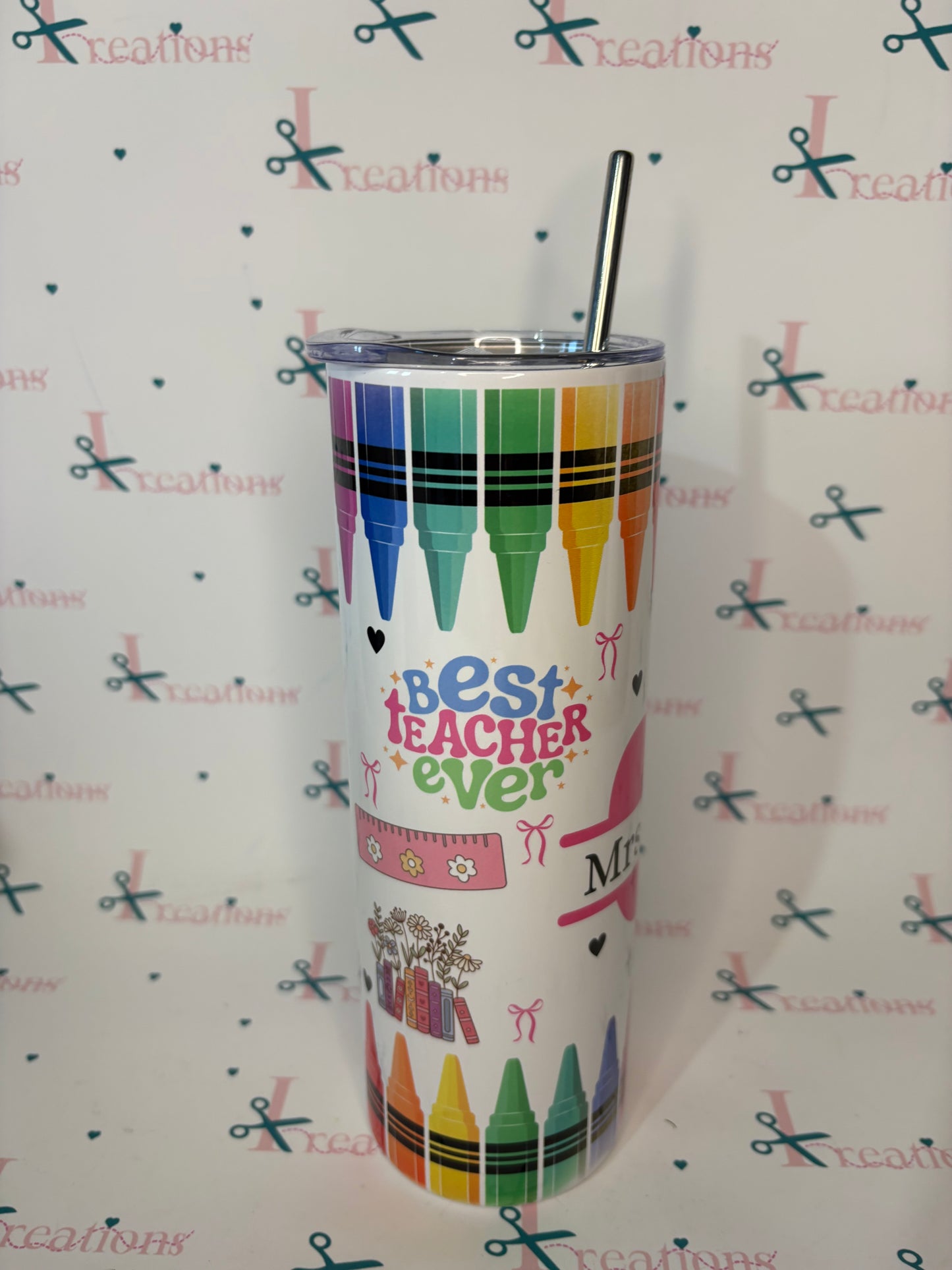 Personalised Teacher 20oz Skinny Tumbler – Teach Love Inspire Gift with Straw