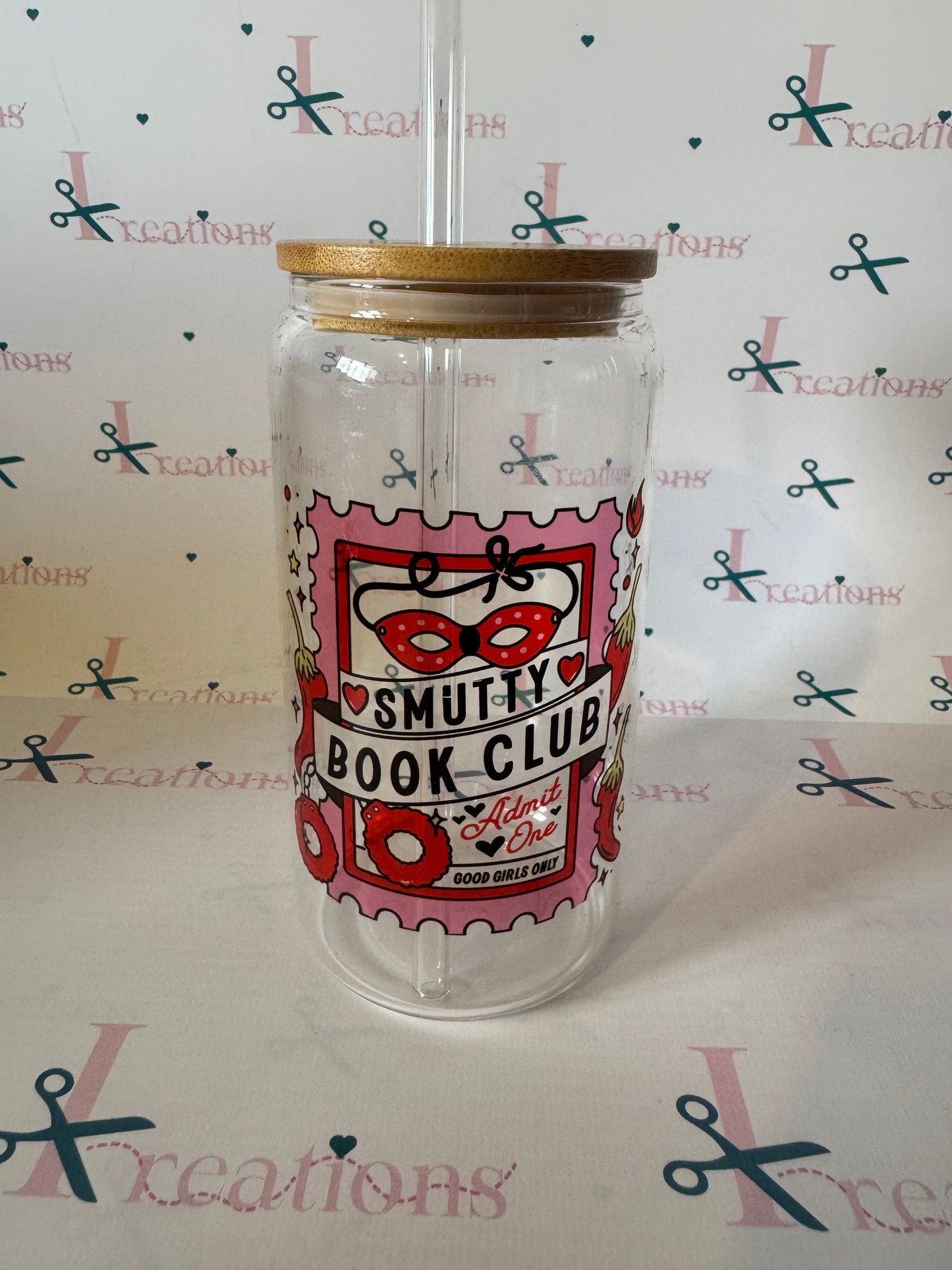 Glass libbey can - Fuelled by Iced coffee and anxiety & Smutty Book Club