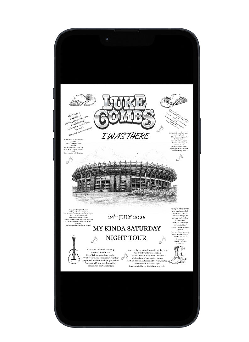 Luke Combs “I Was There” A4 Concert Print – Murrayfield 2026 | My Kinda Saturday Night Tour Keepsake