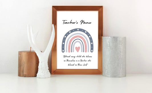 Personalised Teacher Rainbow Print | Custom Teacher Name Gift | Thank You Teacher Wall Art
