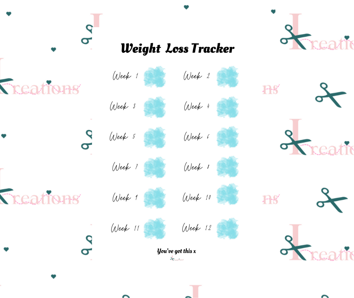 12 week Weight loss tracker - Reusable