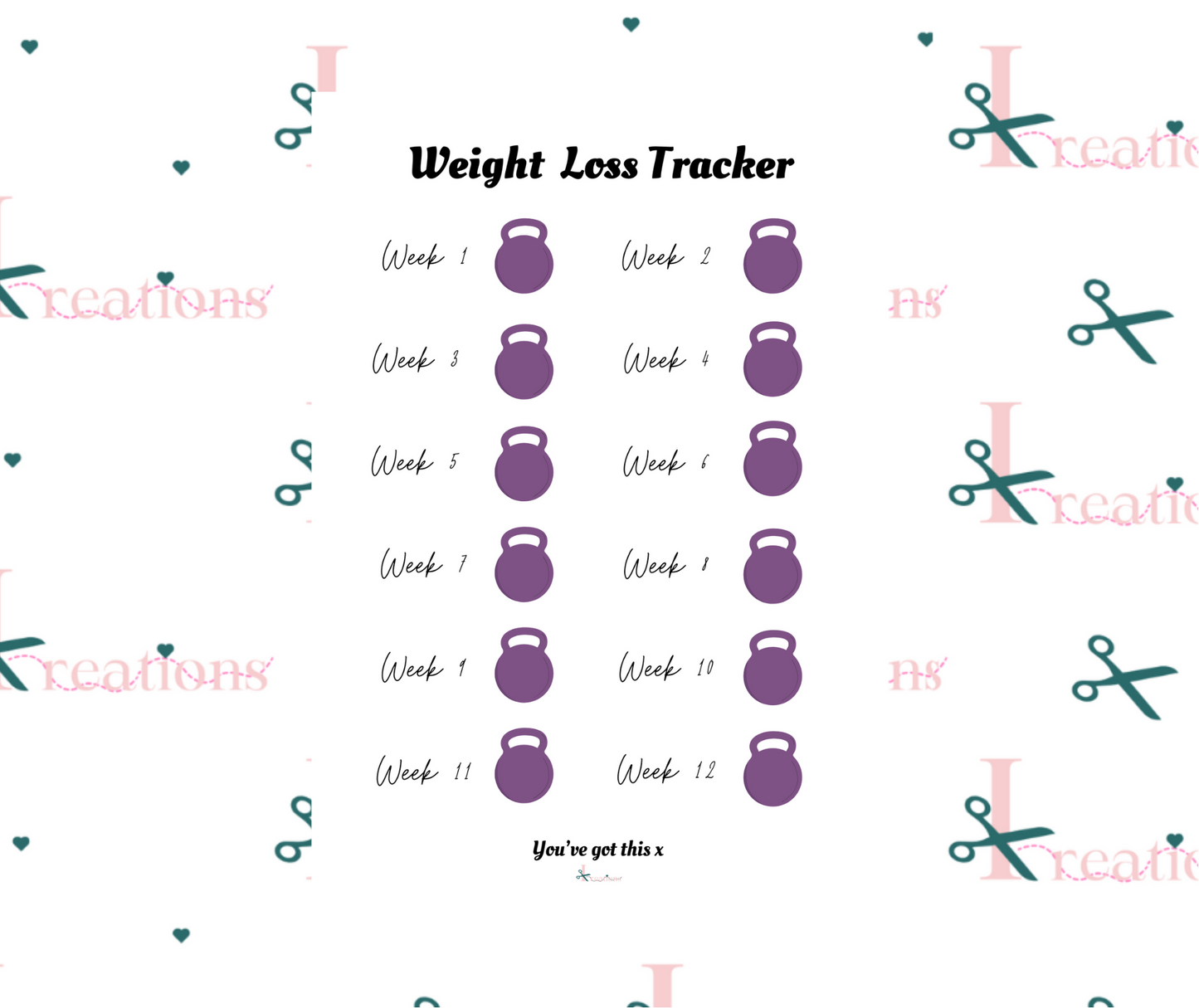 12 week Weight loss tracker - Reusable