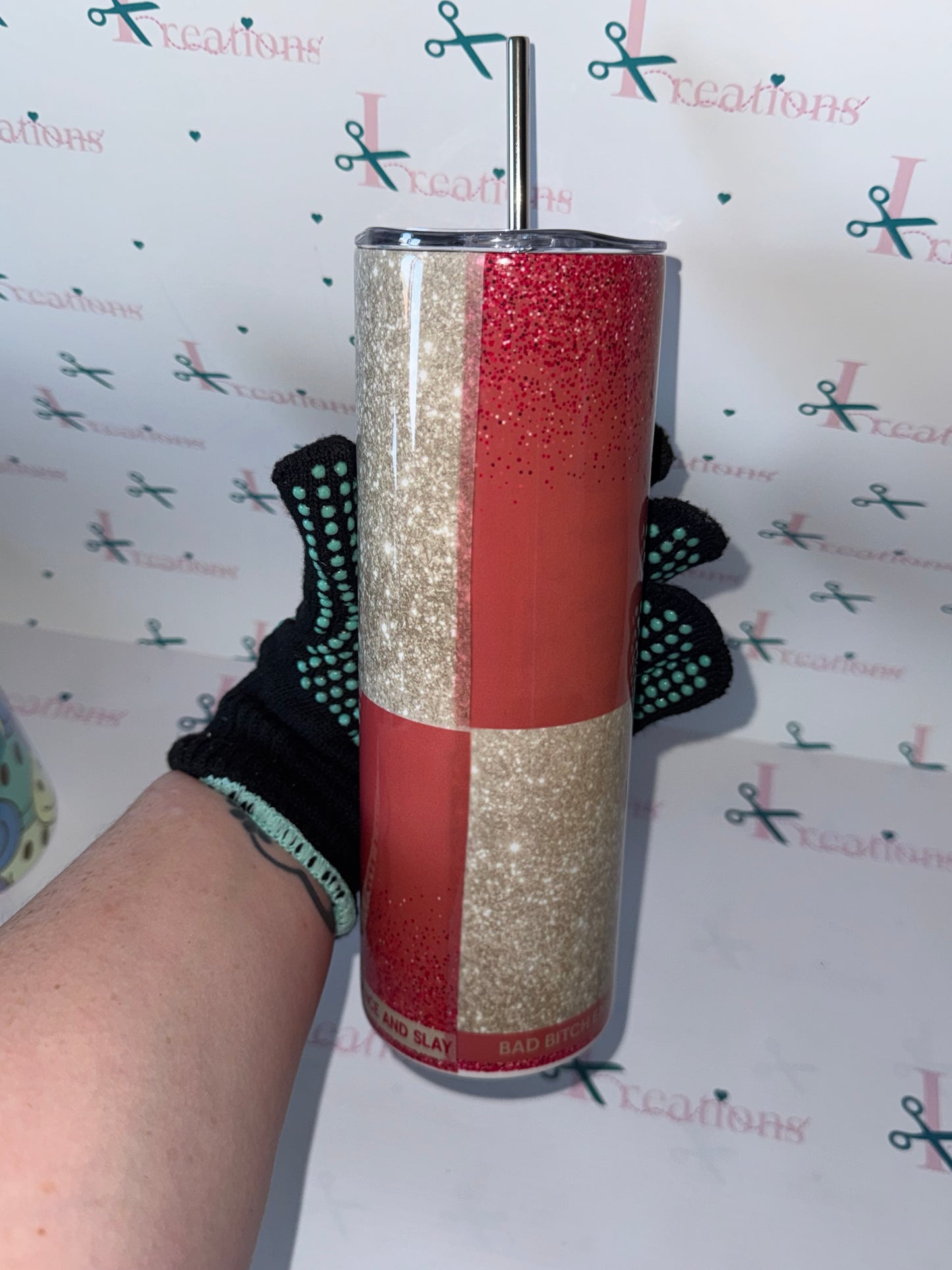 20oz Red bull pink & silver tumbler whoopsie