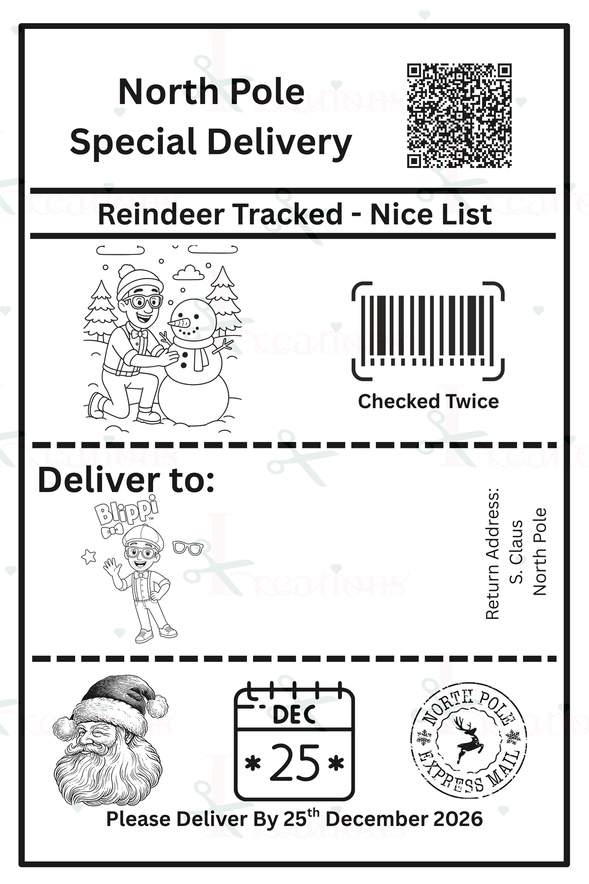 Character North Pole Postage Labels (pack of 10 or 25 Character Labels)