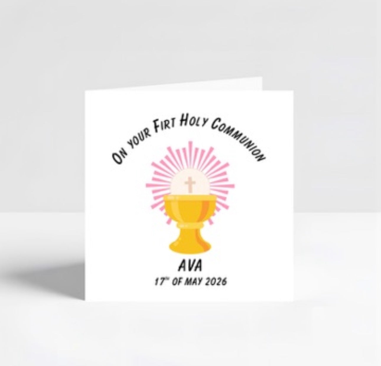 Personalised Firt Holy Communion Card Boy and Girl 6x6 white hammered Card
