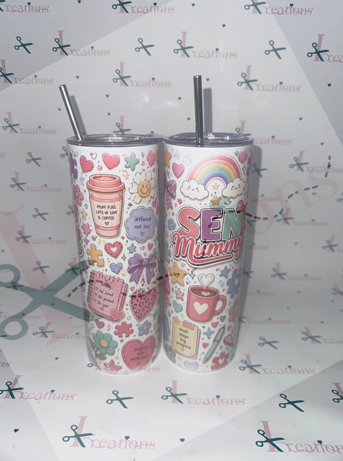 SEN Mummy 20oz Tumbler - Cute Rainbow Design with Reusable Straw & Free Straw Cleaner - Durable & Secure Lid - Perfect Gift for SEN Mums
