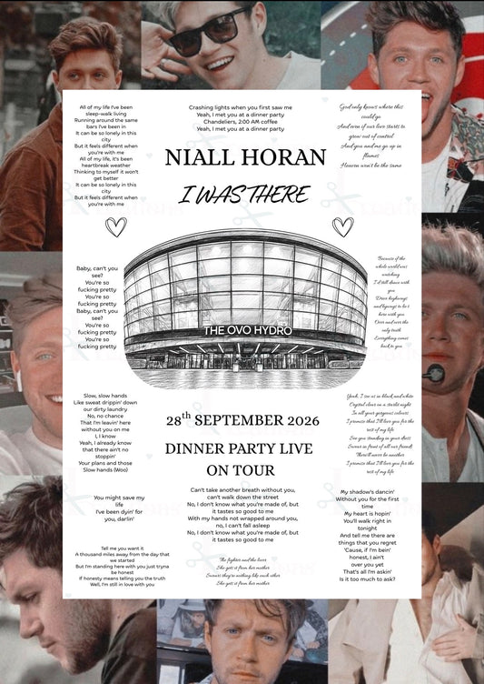 Niall Horan Tour 2026 – I Was There A4 Concert Print | OVO Hydro Glasgow | Personalised Photo Keepsake