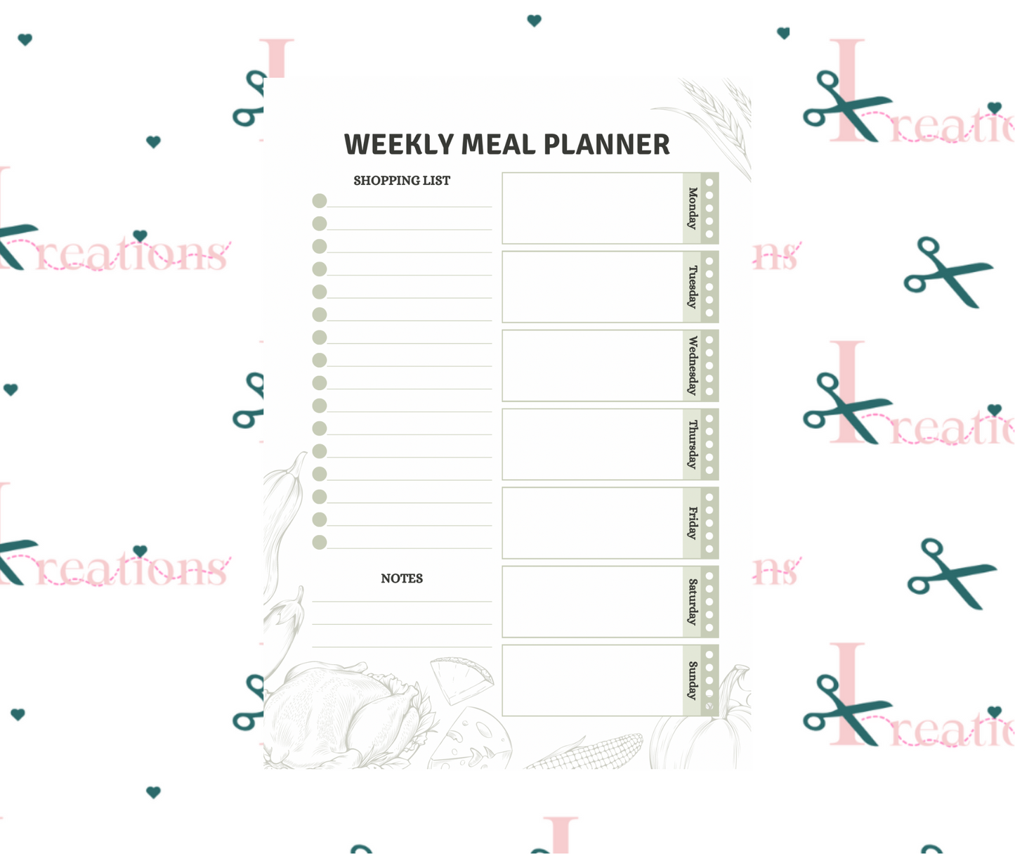 Weekly Meal Planner with Whiteboard Marker and Magnetic Strips - Laminated and Reusable