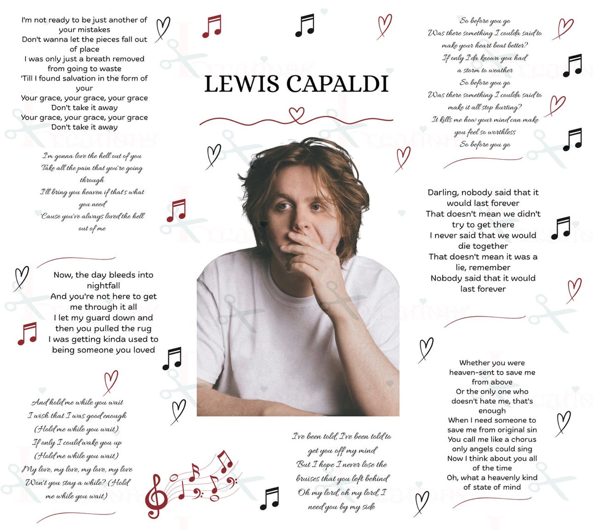 **Lewis Capaldi Lyrics 20oz Stainless Steel Tumbler | Music Lover Gift**
