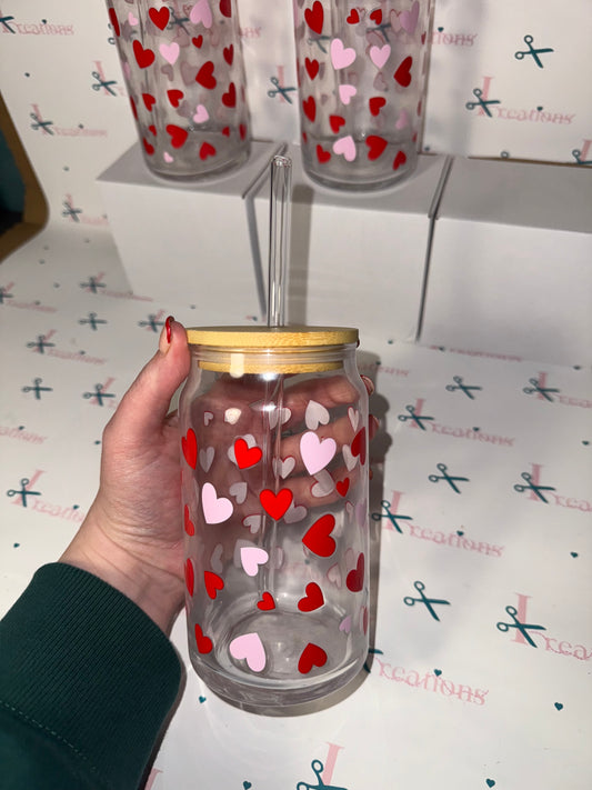 Valentines Heart Glass with Bamboo Lid & Glass Straw